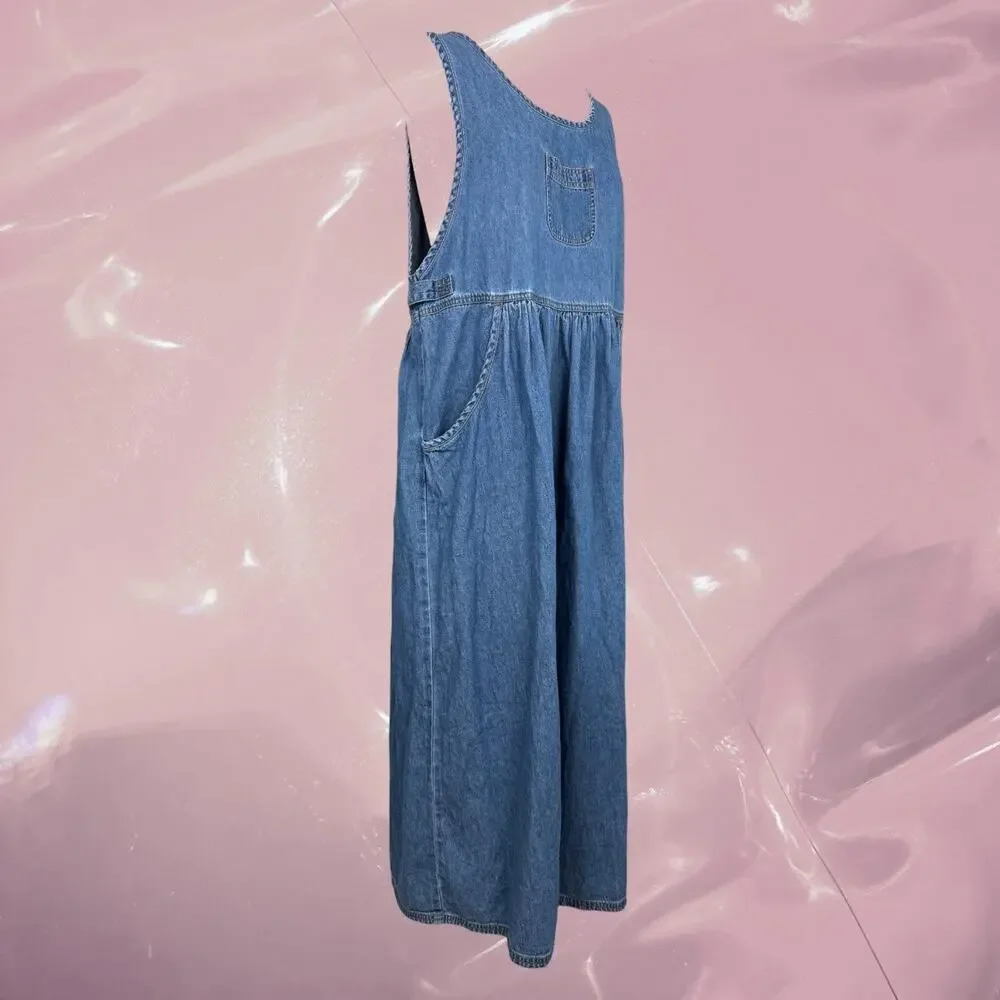 Y2K Whimsy Erika & Co. blue denim maxi dress with pockets cottage core maternity - Picture 2 of 6